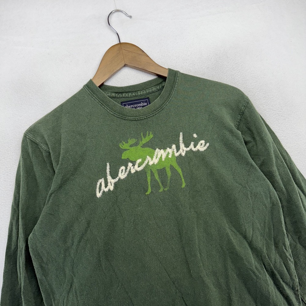 Vintage Abercrombie Fitch Shirt Boys Kids XL Green Moose Spellout y2k Faded